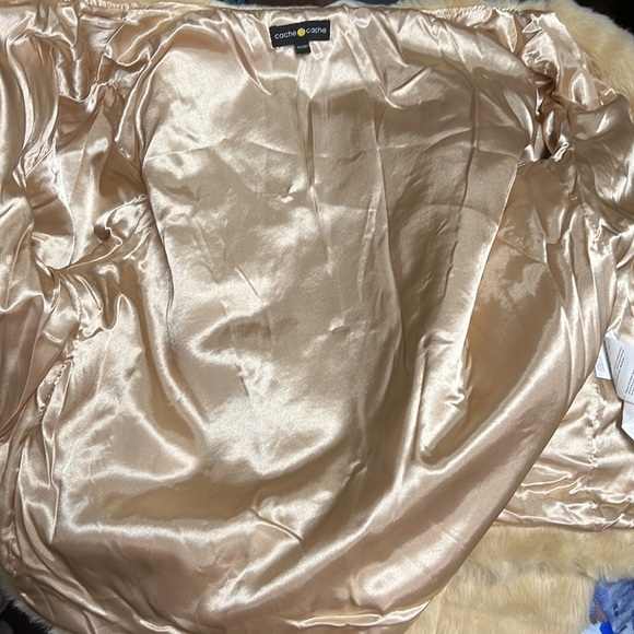 Cache Cache Long Sleeve Faux Fur Coat Jacket Tan Cream Womens Size M - Picture 5 of 8